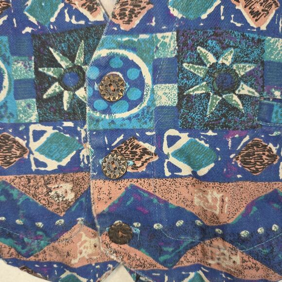 Vintage Chicos Womens Vest XL 2 Blue Pockets Business Western Cowgirl Aztec - Picture 9 of 13